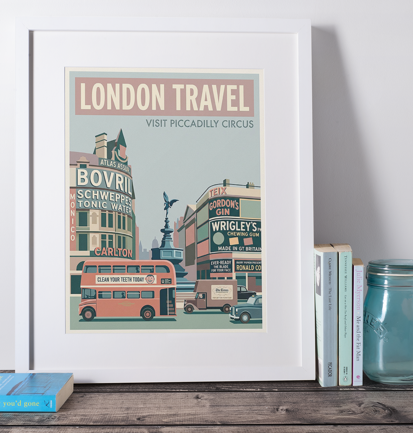 London Retro Travel Print – Mid‑Century Piccadilly Circus Wall Art