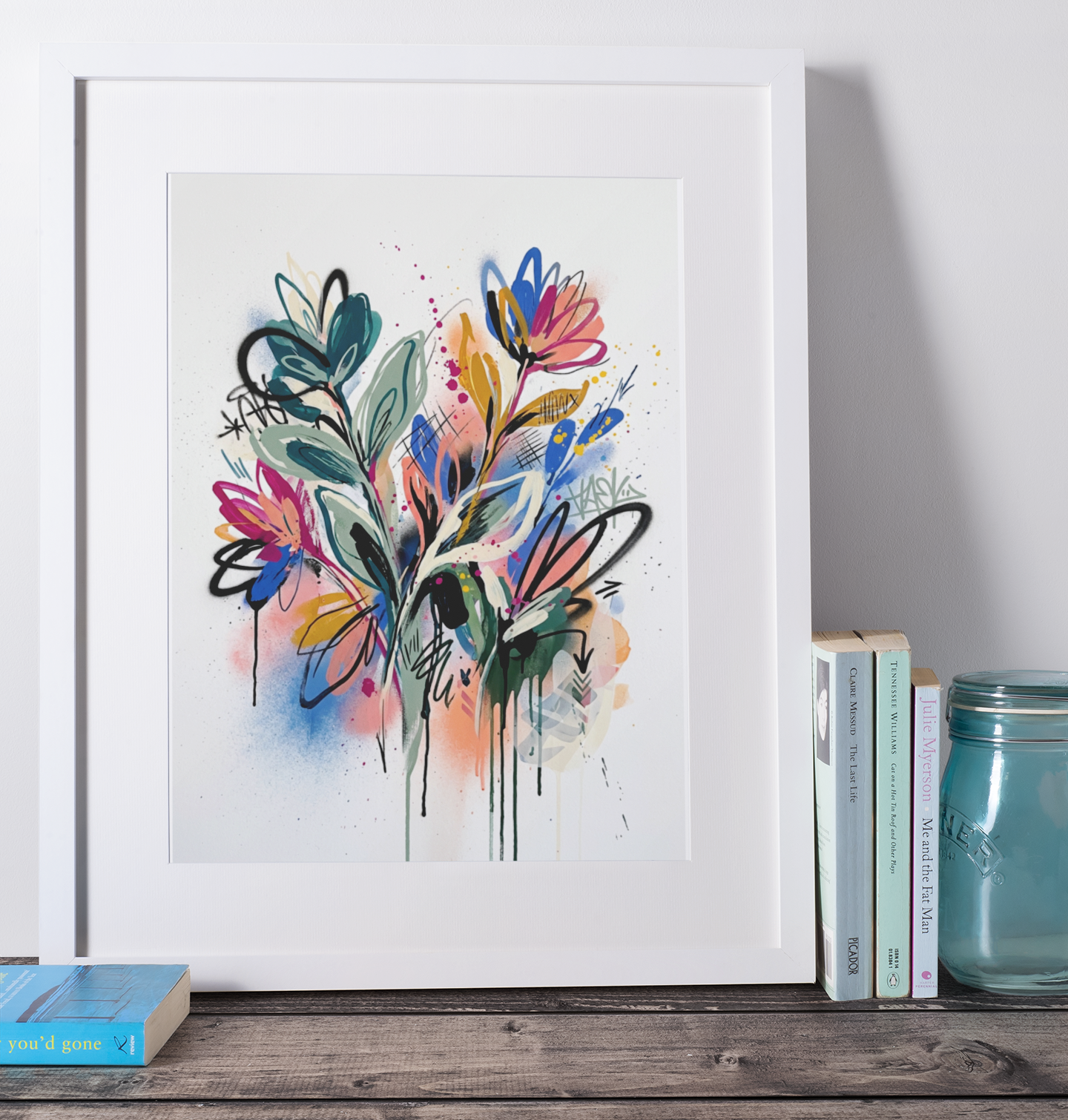 Abstract Floral Art Print – Expressive Botanical Graffiti‑Style Wall Art