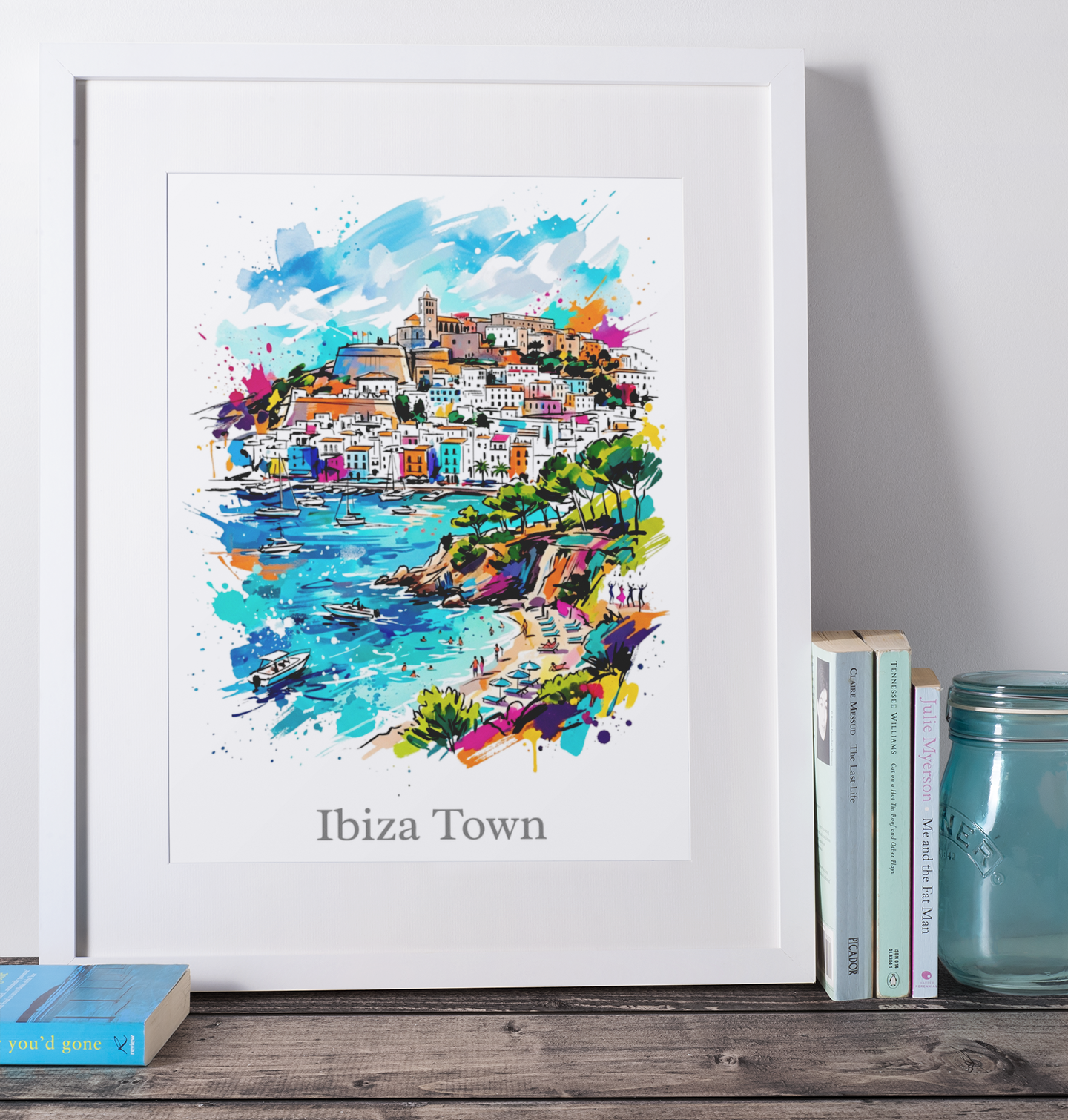 Ibiza Town Coloursplash Print – Expressive Balearic Coastal Wall Art