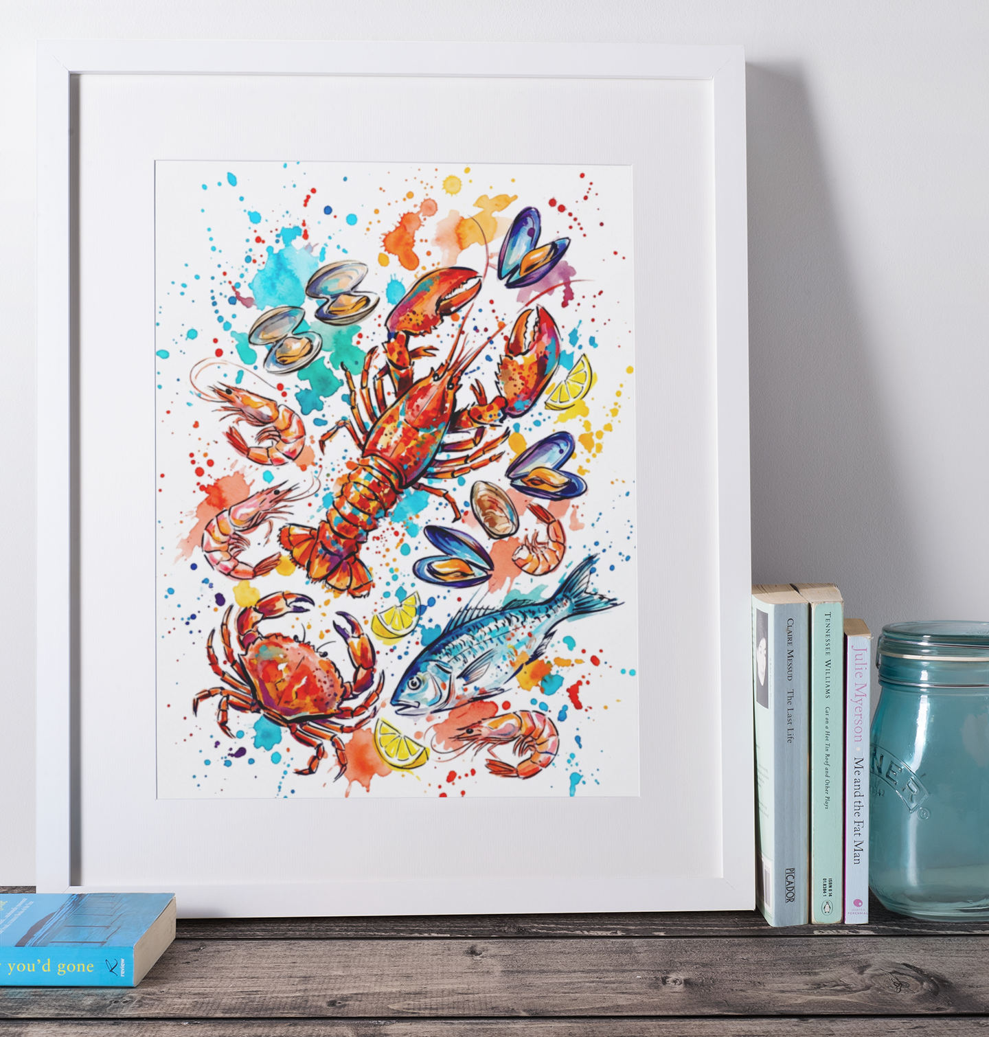 Seafood Feast Coloursplash Coastal Print – Modern Nautical Wall Art