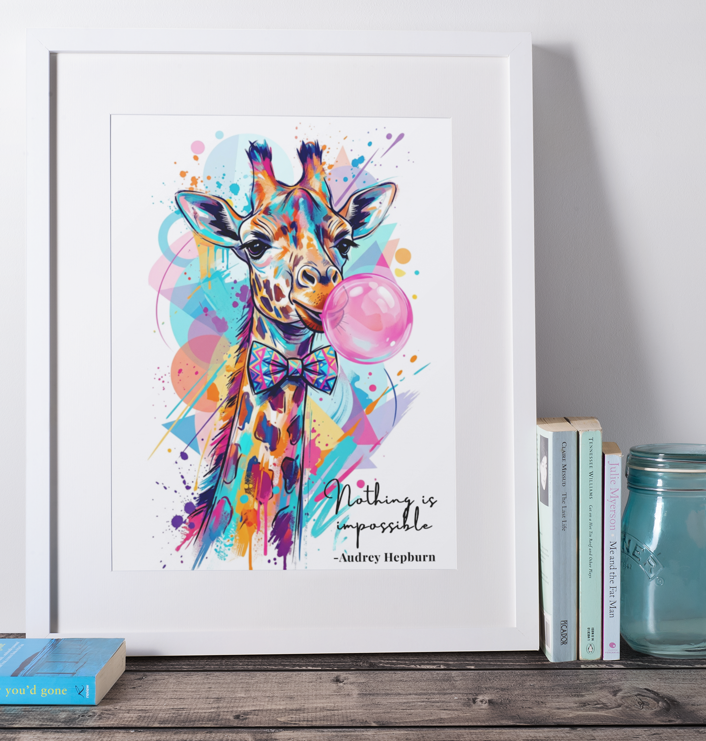 Giraffe Bubblegum Coloursplash Quote Print – Modern Inspirational Wall Art