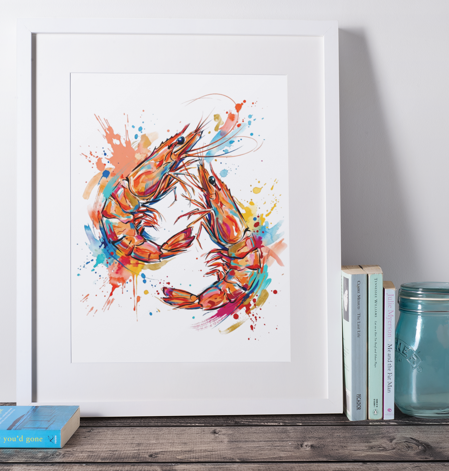 Expressive Coloursplash Shrimp Duo Print – Contemporary Coastal Wall Art