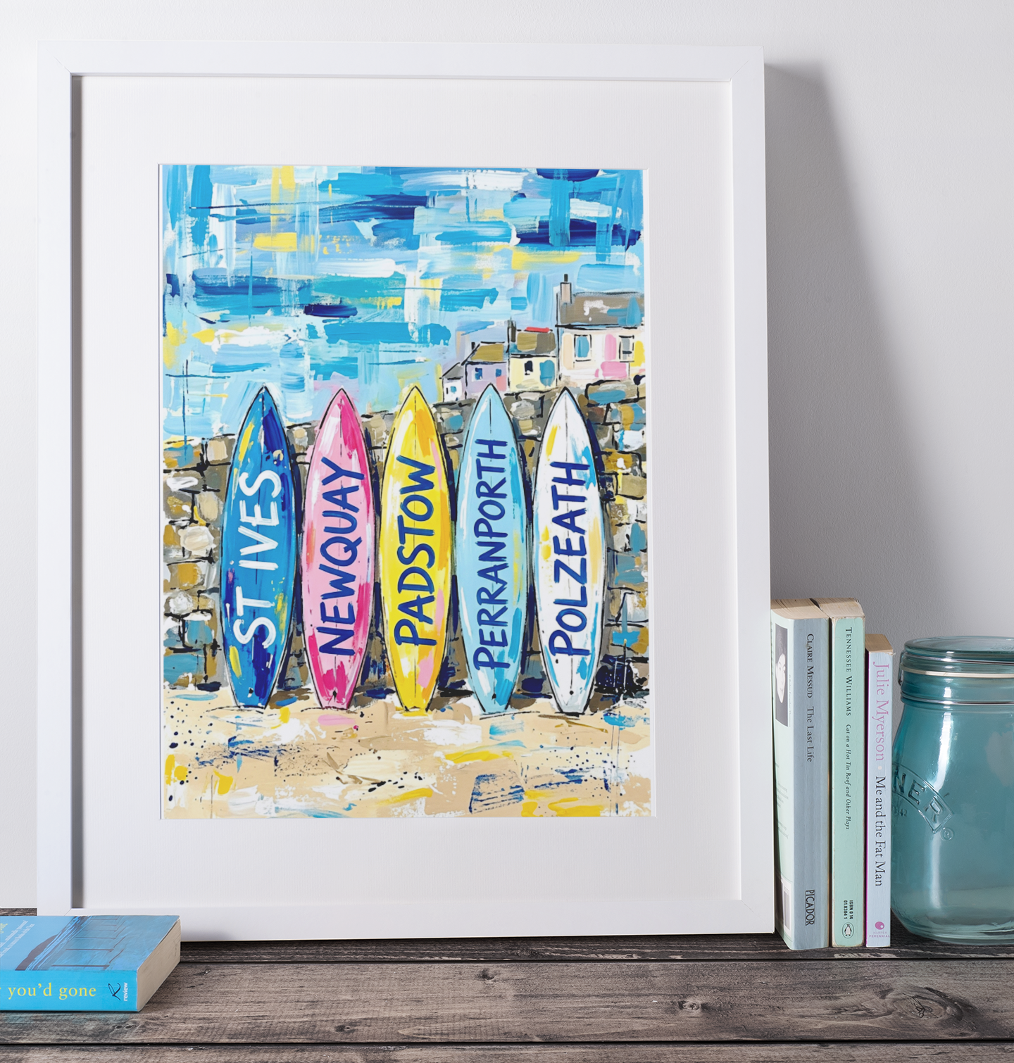 Cornwall Surfboards Coloursplash Coastal Print – Modern Nautical Wall Art