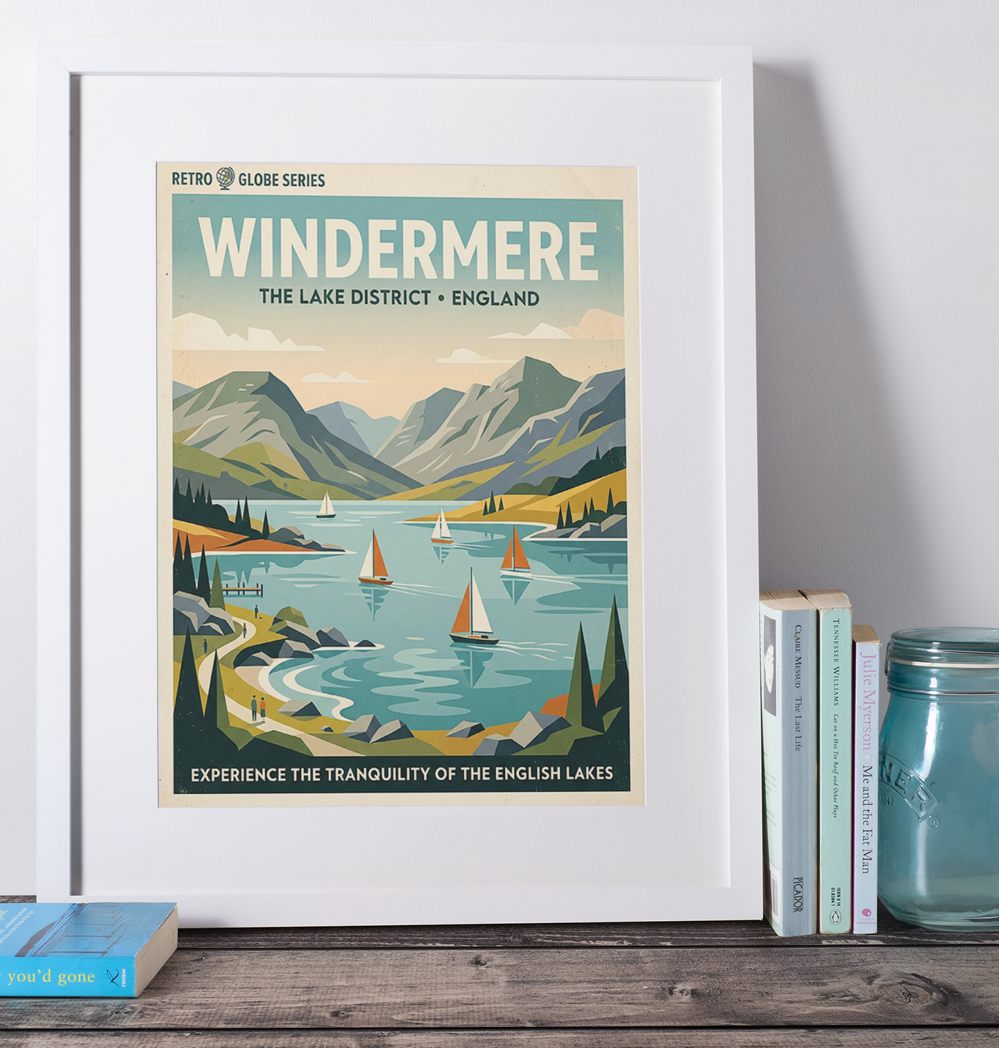 Windermere Retro Travel Print – Mid‑Century Lake District Wall Art