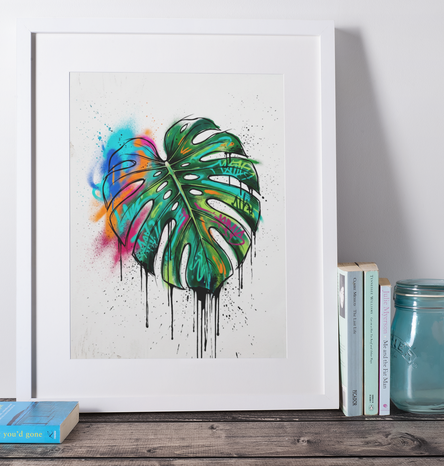 Monstera Leaf Graffiti Art Print – Expressive Botanical Graffiti‑Style Wall Art