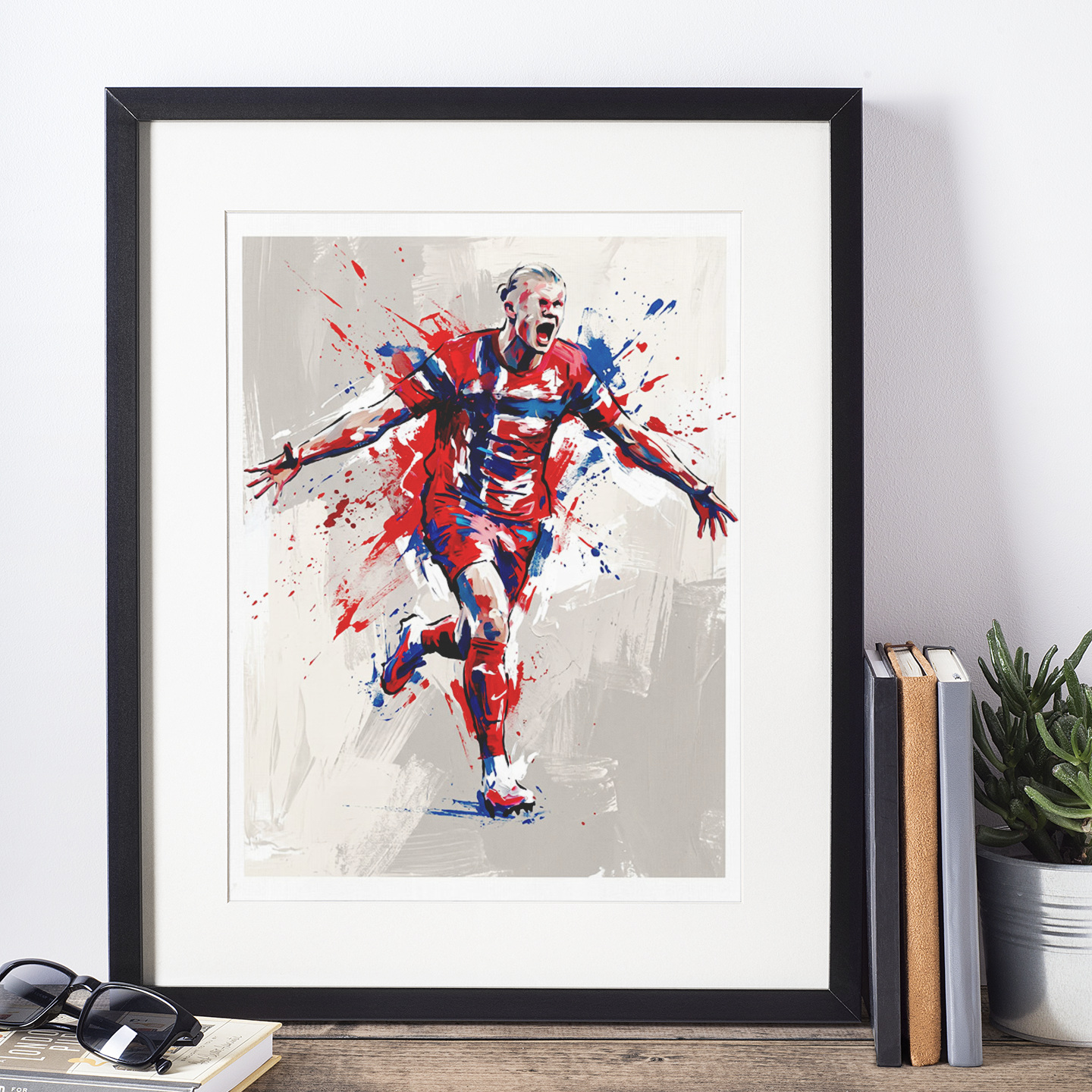 Expressive Red Football Celebration Art Print – Dynamic Abstract Sports Artwork