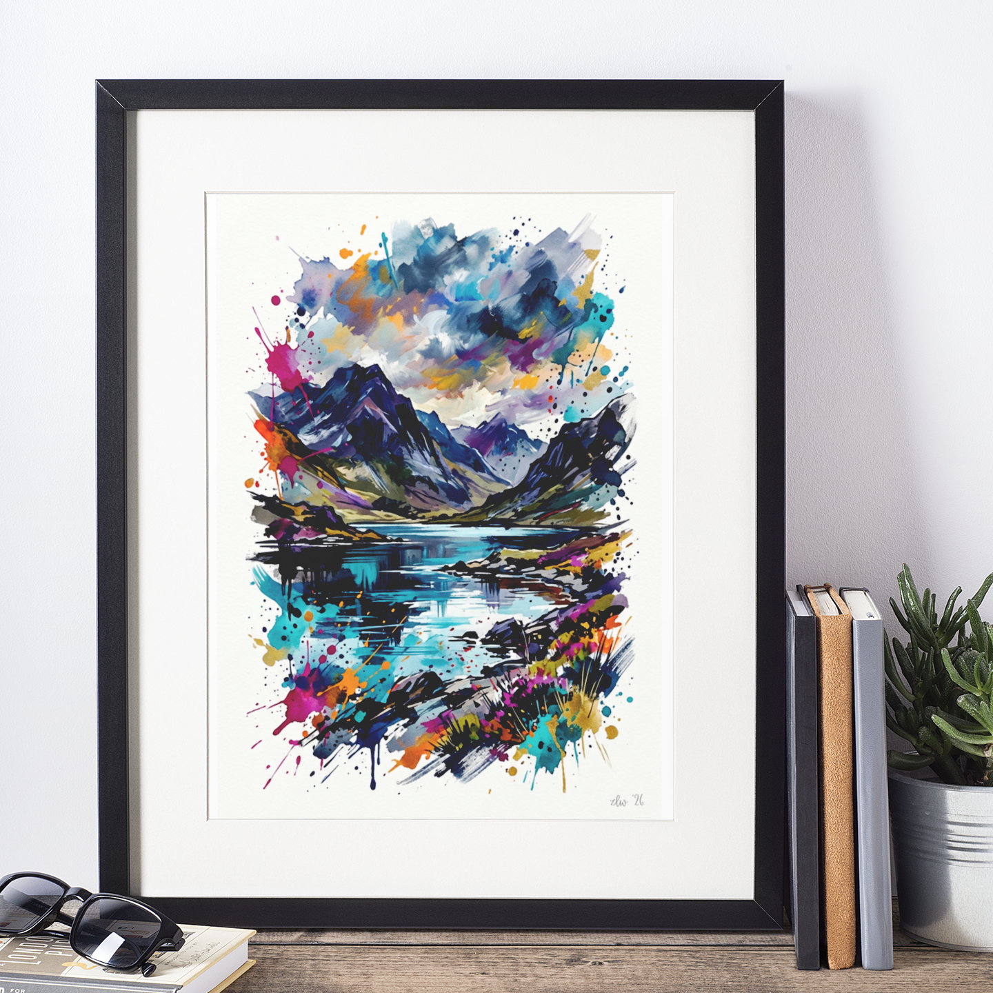 Expressive Mountain Lake Coloursplash Art Print – Modern Adventure Collection Landscape