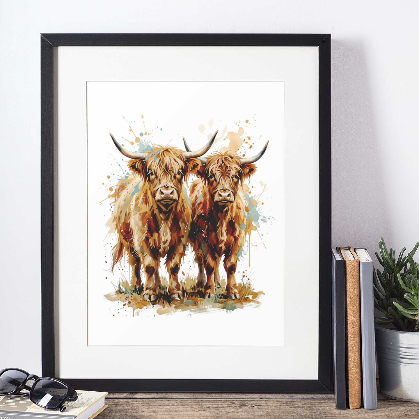 Highland Cow Pair Coloursplash Print – Expressive Countryside Artwork