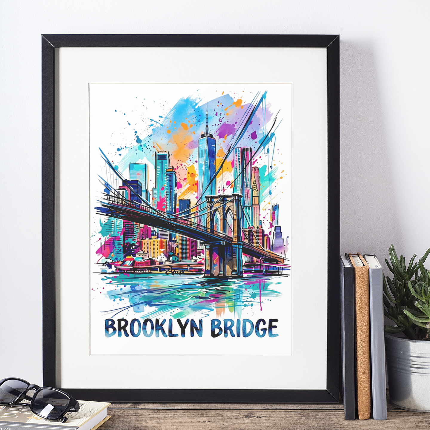 Brooklyn Bridge Coloursplash Art Print — Modern New York City Poster