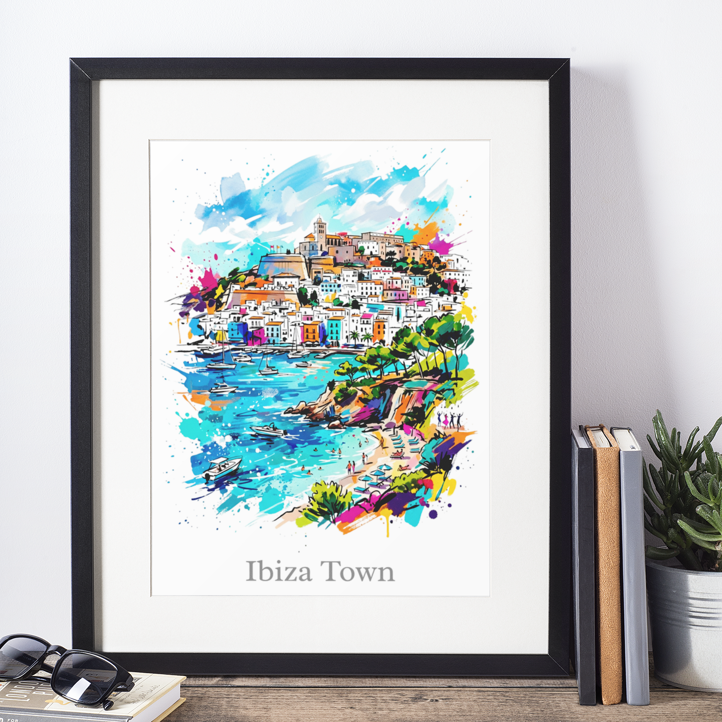 Ibiza Town Coloursplash Print – Expressive Balearic Coastal Wall Art