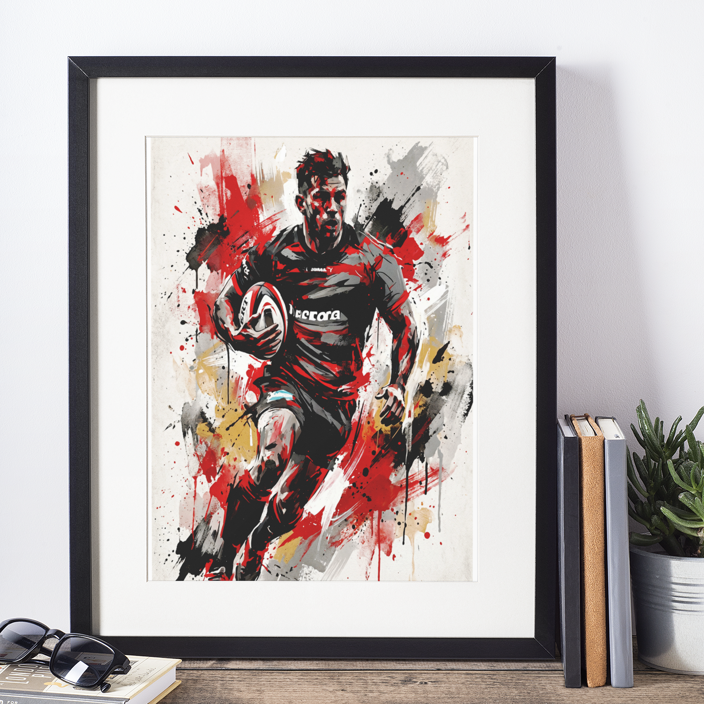 Saracens Inspired Rugby Art Print – Dynamic Red & Black Expressive Sports Artwork