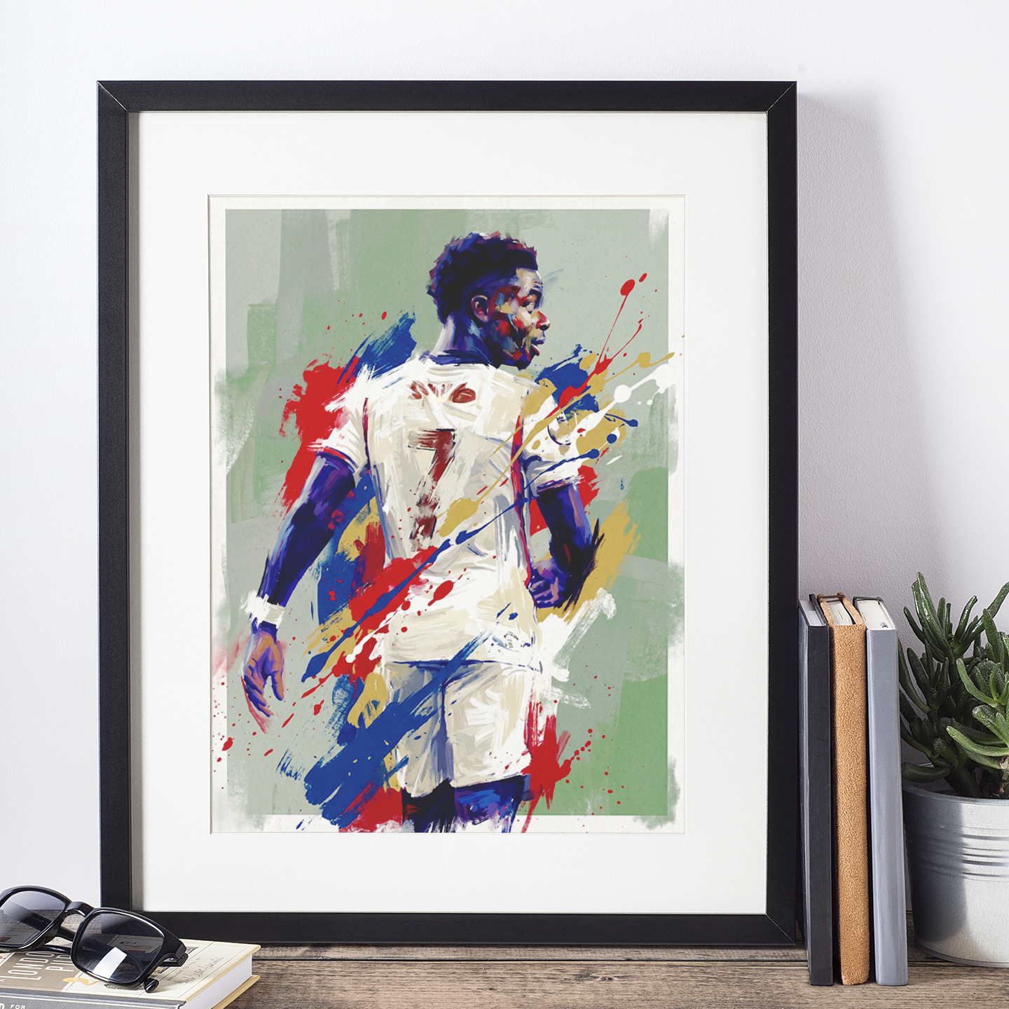 Expressive White Football Number 7 Art Print – Dynamic Abstract Sports Artwork