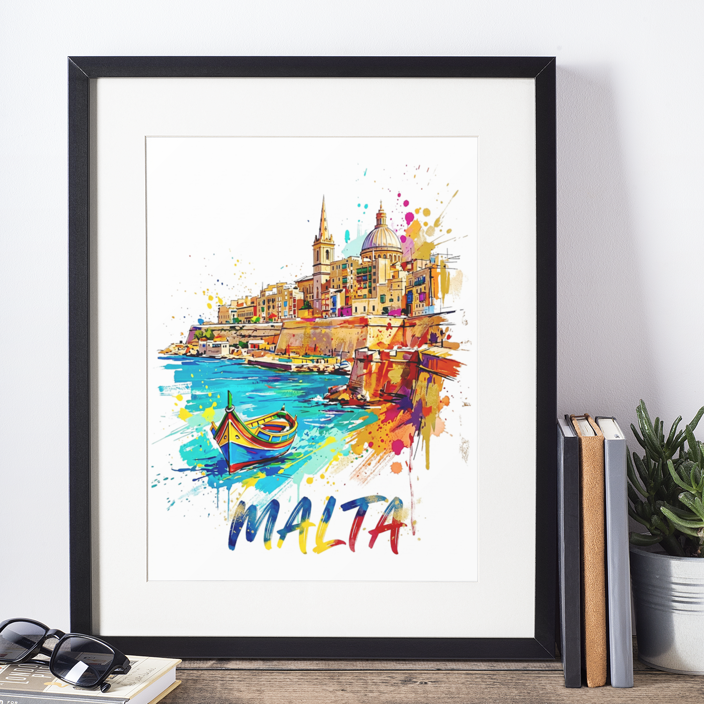 Malta Coloursplash Art Print — Modern Coastal City Poster