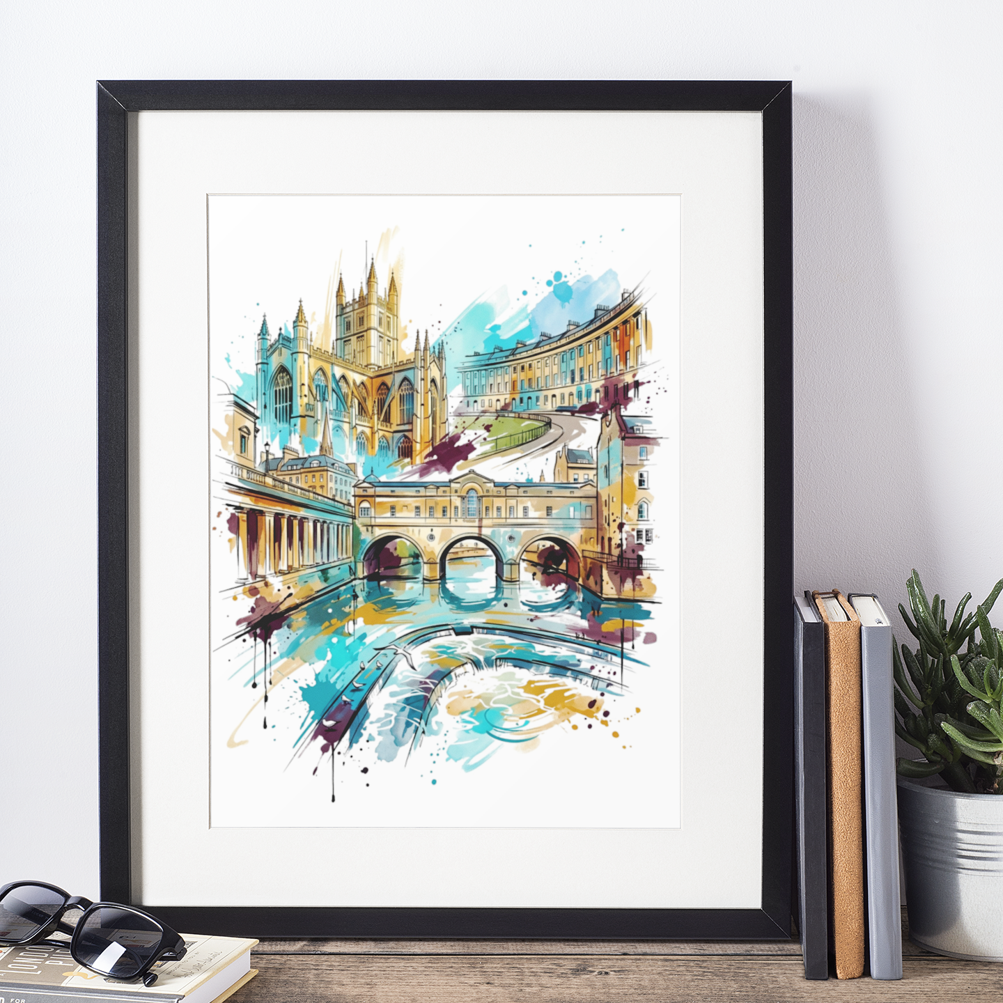 Bath Coloursplash Art Print | Modern Watercolour Travel Poster | Bath Wall Art