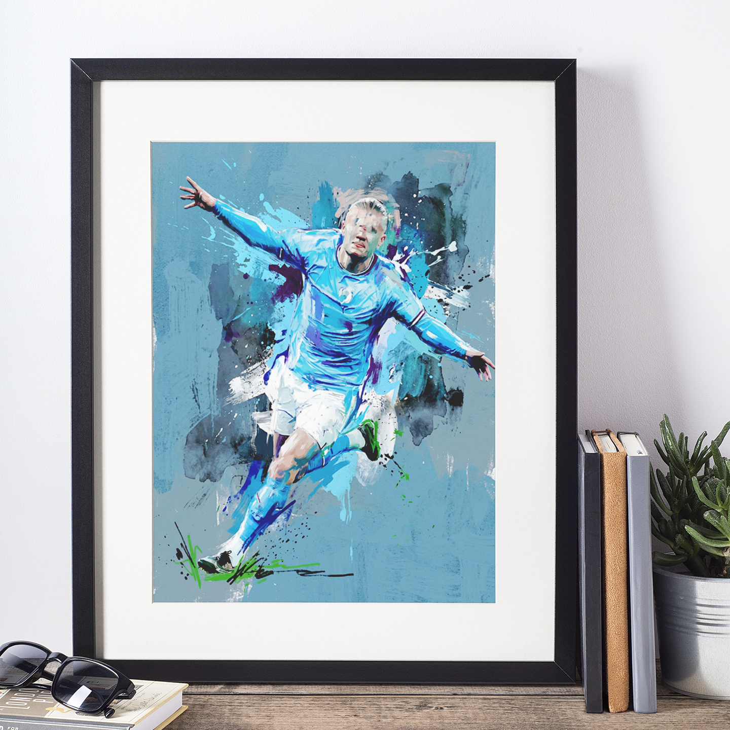 Expressive Sky‑Blue Football Celebration Art Print – Dynamic Abstract Sports Artwork
