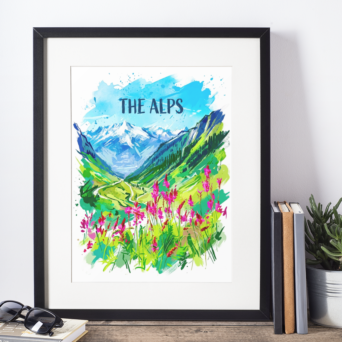 The Alps Coloursplash Art Print — Modern Mountain Landscape Poster