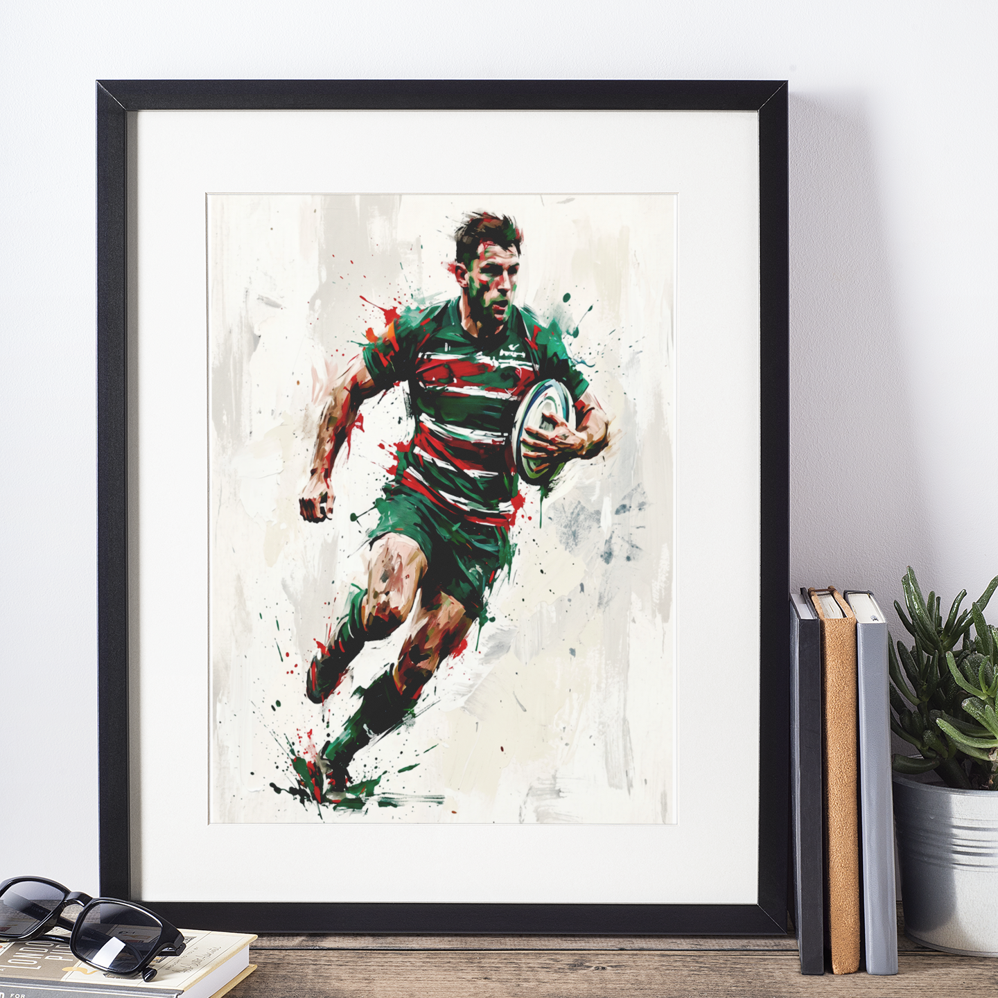Leicester Tigers Inspired Rugby Art Print – Dynamic Green, Red & White Expressive Sports Artwork