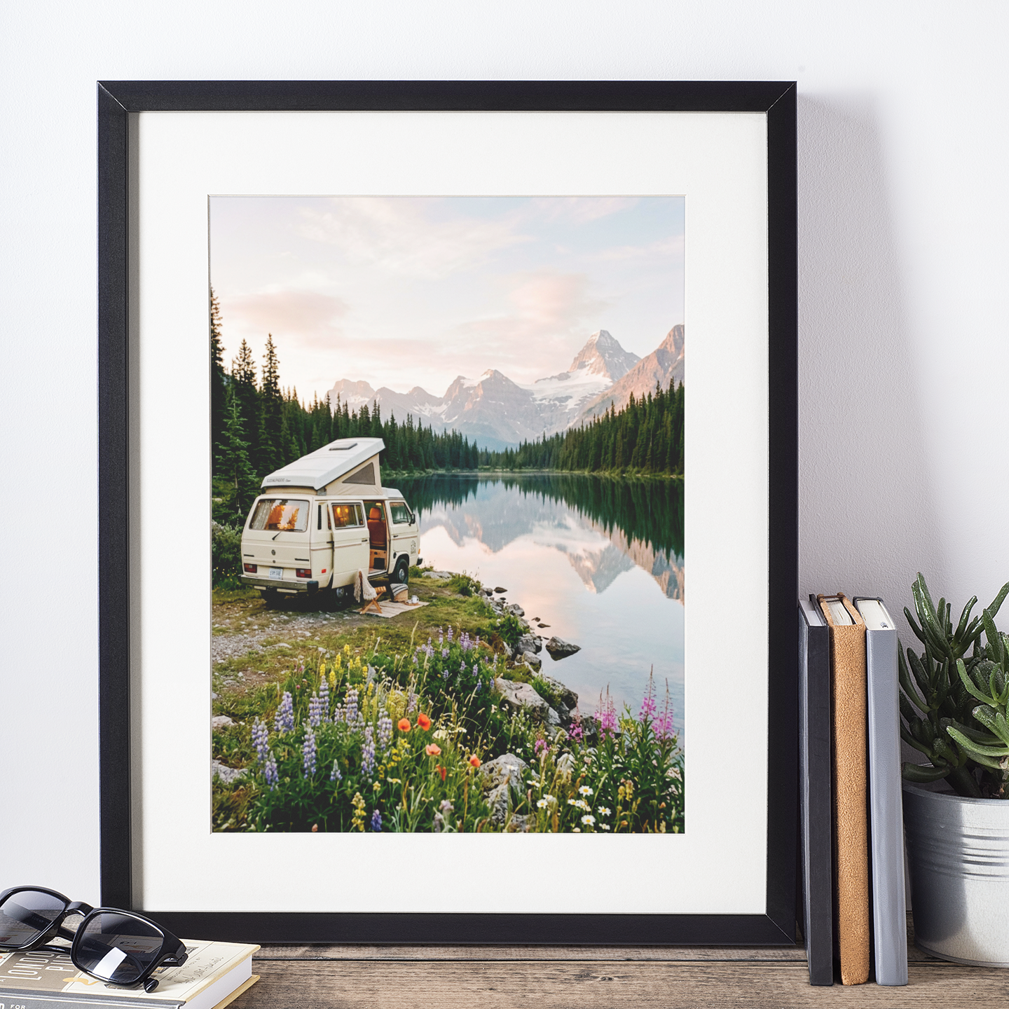 Mountain Lake Camper Van – Wildflower Adventure Print