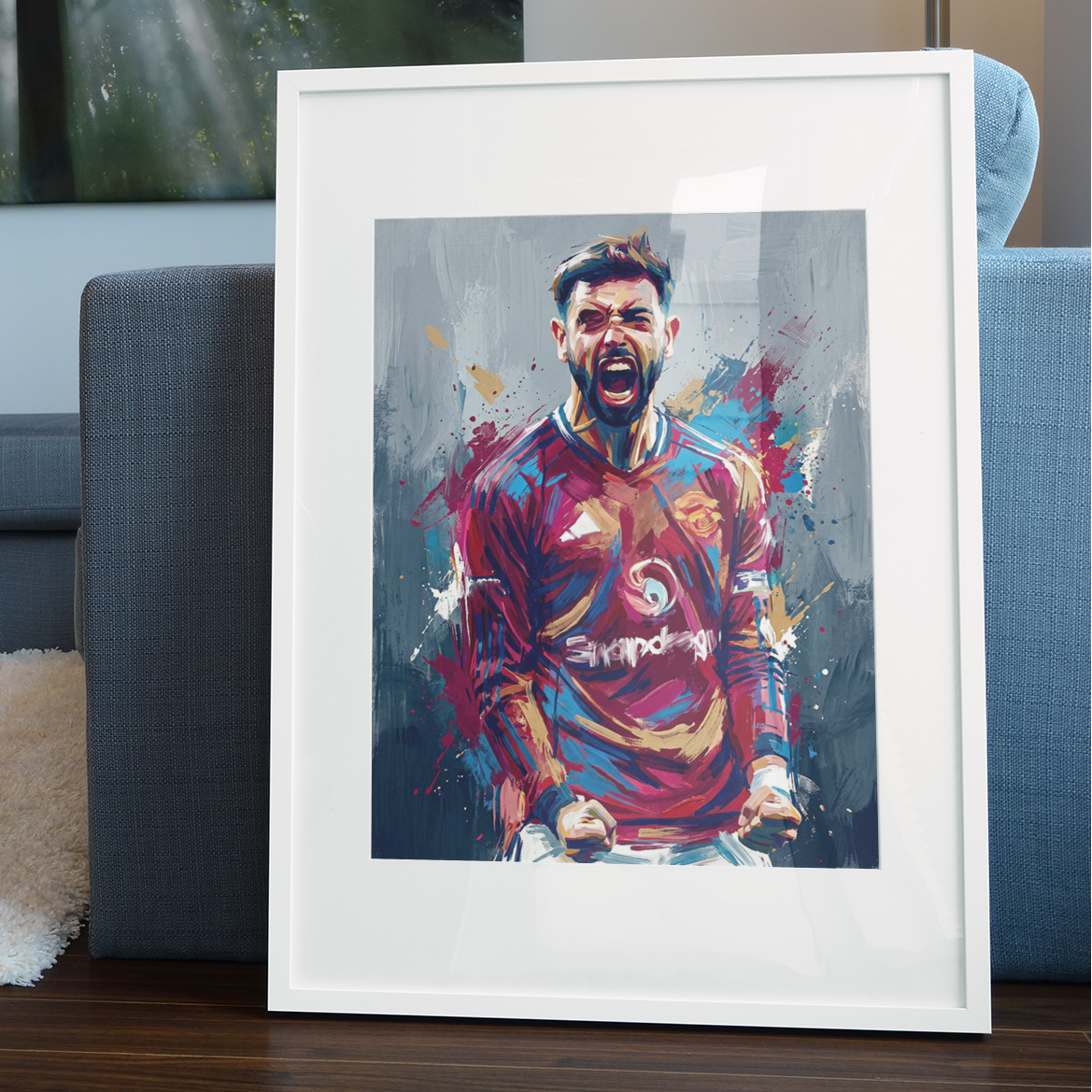 Expressive Red & Black Football Celebration Art Print – Dynamic Midfielder Abstract Artwork