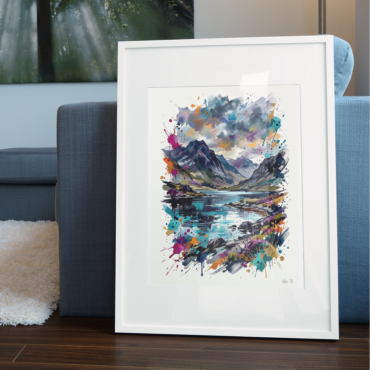Expressive Mountain Lake Coloursplash Art Print – Modern Adventure Collection Landscape