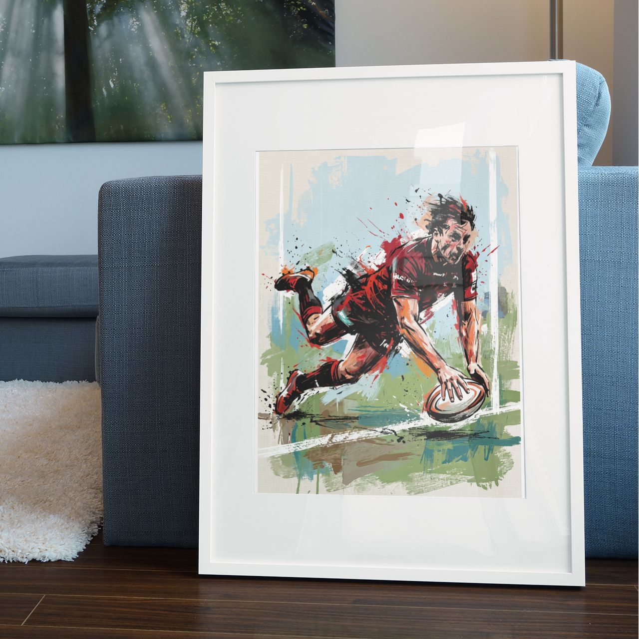 Saracens Inspired Try‑Scoring Rugby Art Print – Dynamic Red & Black Expressive Sports Artwork