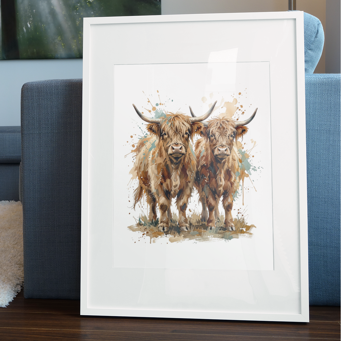 Highland Cow Pair Coloursplash Print – Expressive Countryside Artwork