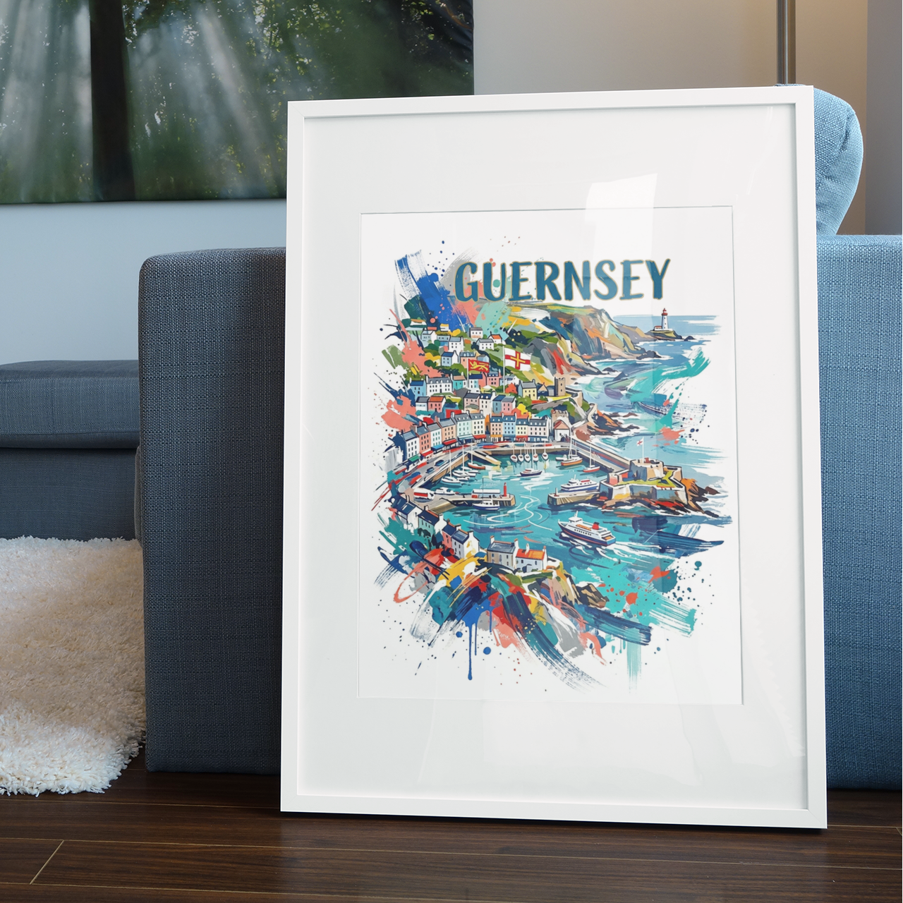Guernsey Coloursplash Art Print — Modern Coastal Travel Poster