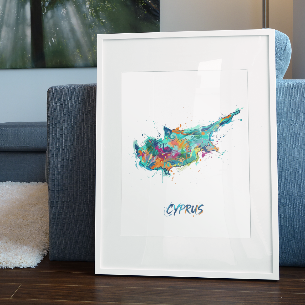 Cyprus Coloursplash Art Print — Modern Abstract Map Poster