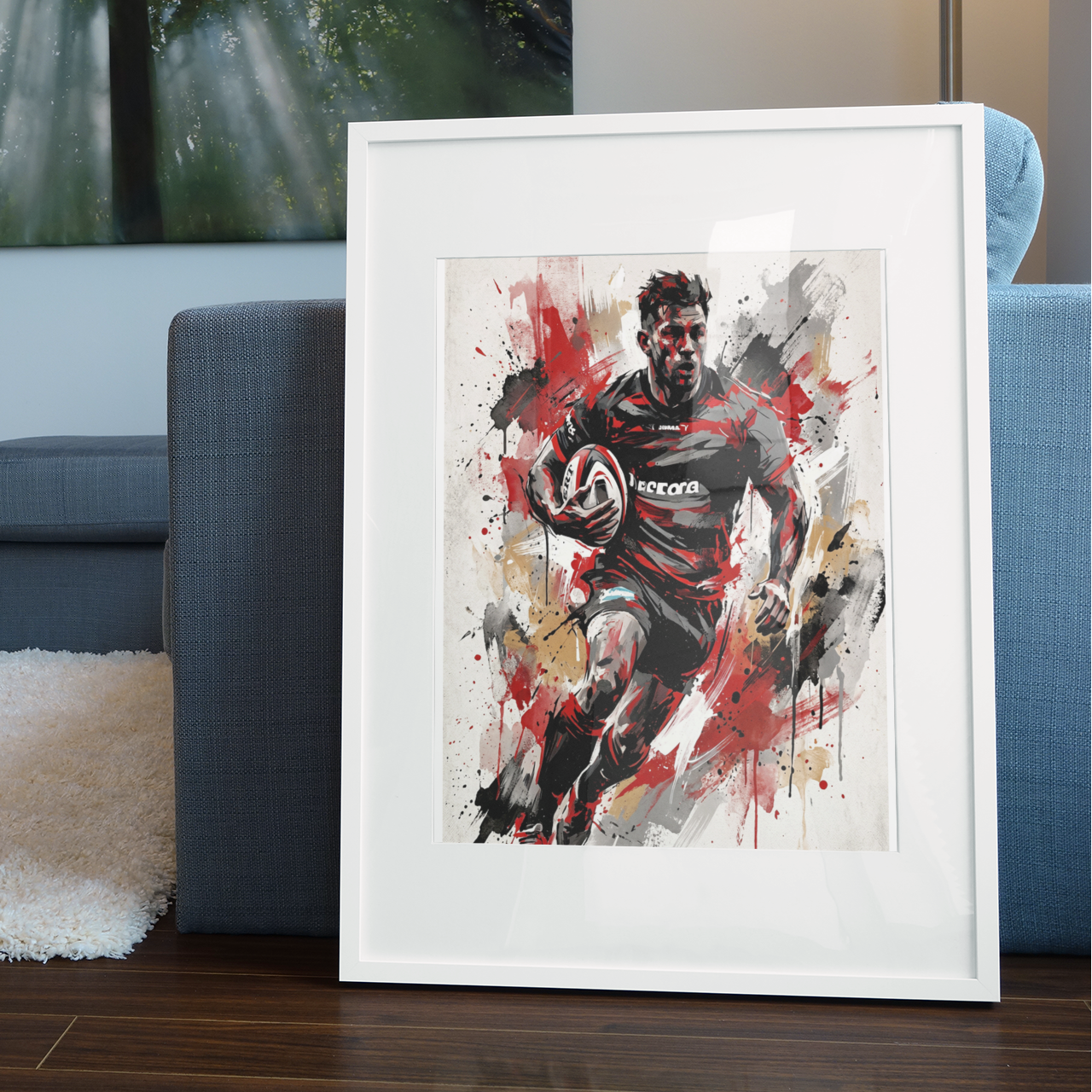 Saracens Inspired Rugby Art Print – Dynamic Red & Black Expressive Sports Artwork