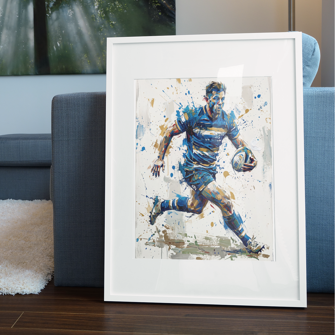 Bath Rugby Inspired Expressive Art Print – Dynamic Blue & Gold Sports Wall Art