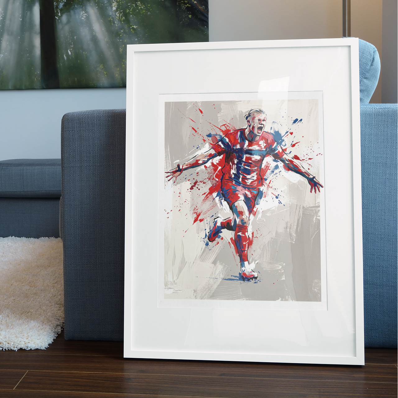 Expressive Red Football Celebration Art Print – Dynamic Abstract Sports Artwork
