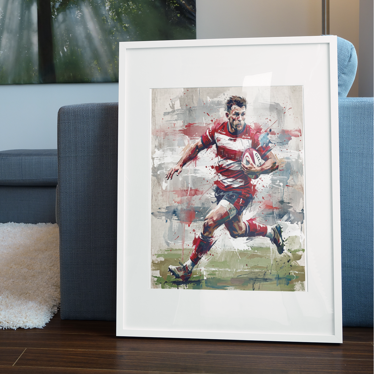 Gloucester Rugby Inspired Art Print – Dynamic Red & White Expressive Sports Artwork