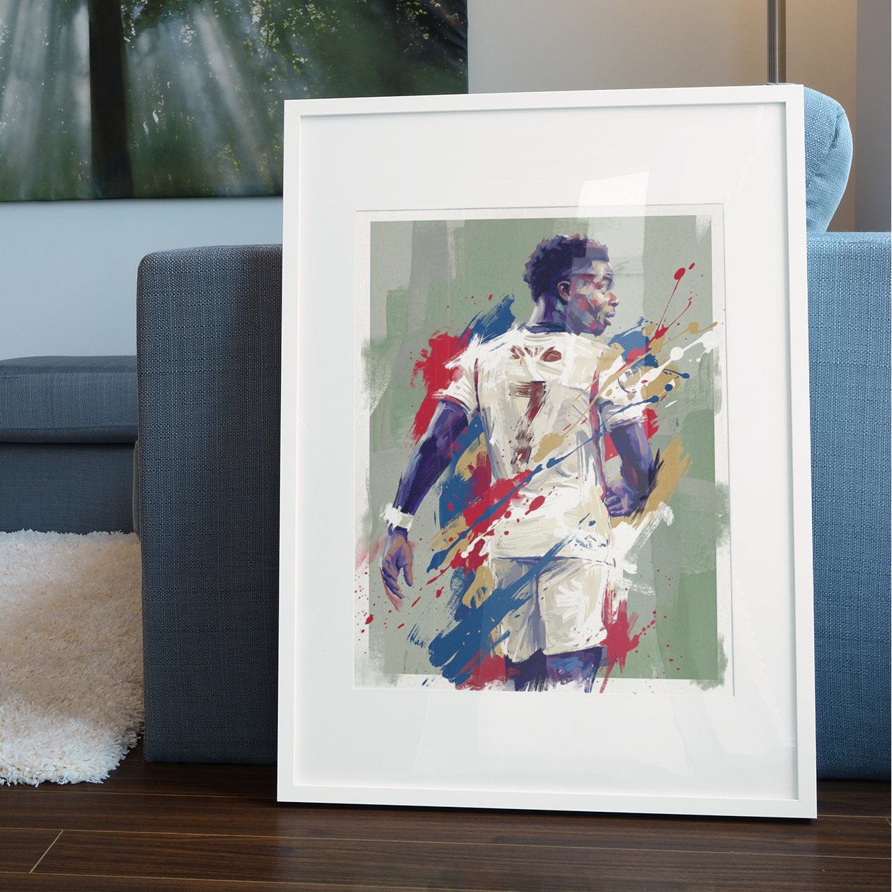 Expressive White Football Number 7 Art Print – Dynamic Abstract Sports Artwork