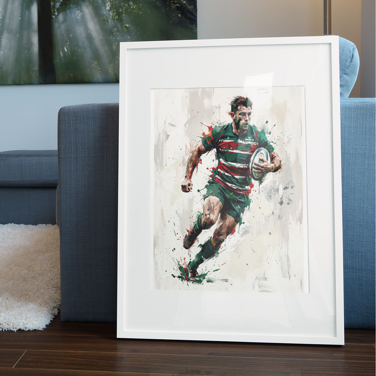 Leicester Tigers Inspired Rugby Art Print – Dynamic Green, Red & White Expressive Sports Artwork