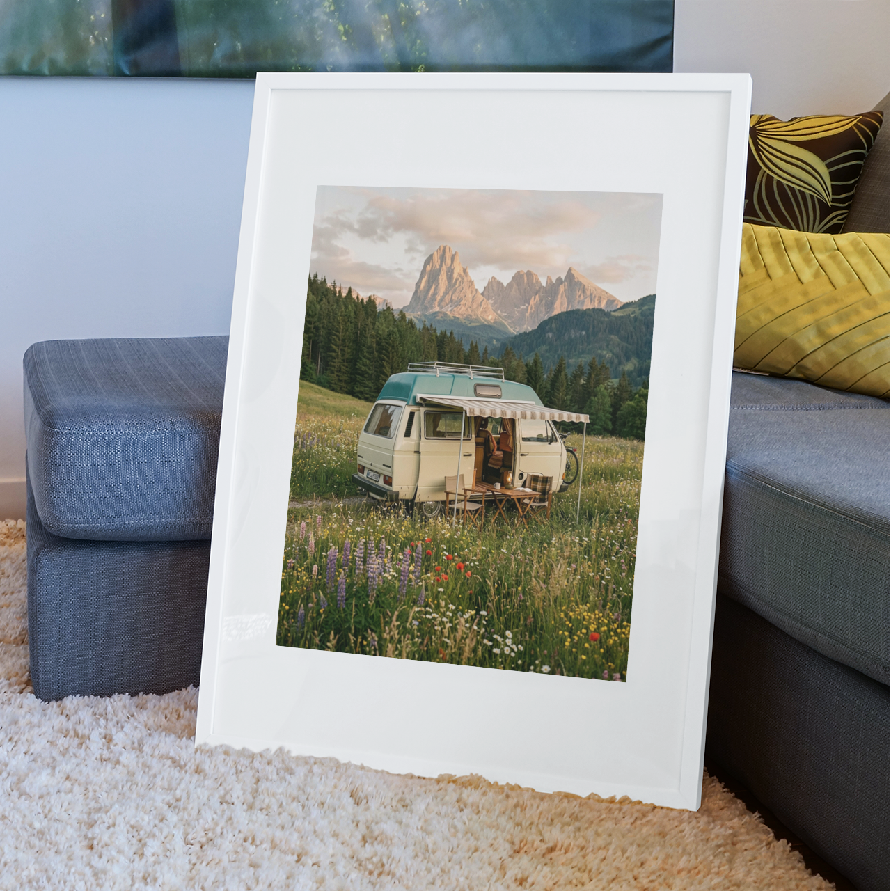 Mountain Camper Van – Wildflower Meadow Travel Print