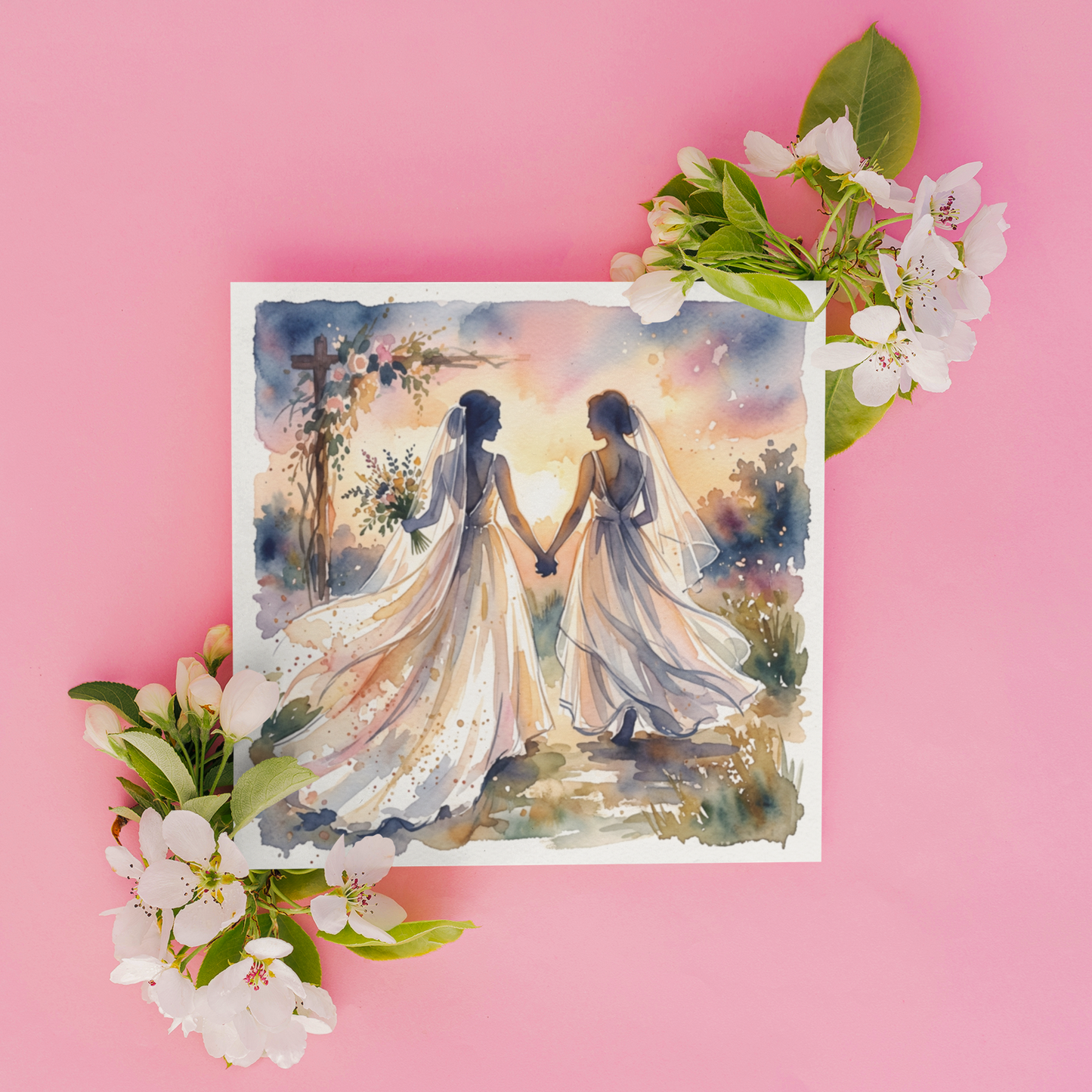 Same‑Sex Wedding Card – Expressive Couple Fine Art (6×6)