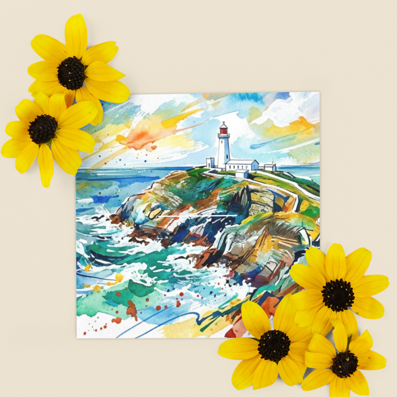 Lighthouse Scene – Fine Art Greeting Card (6×6)
