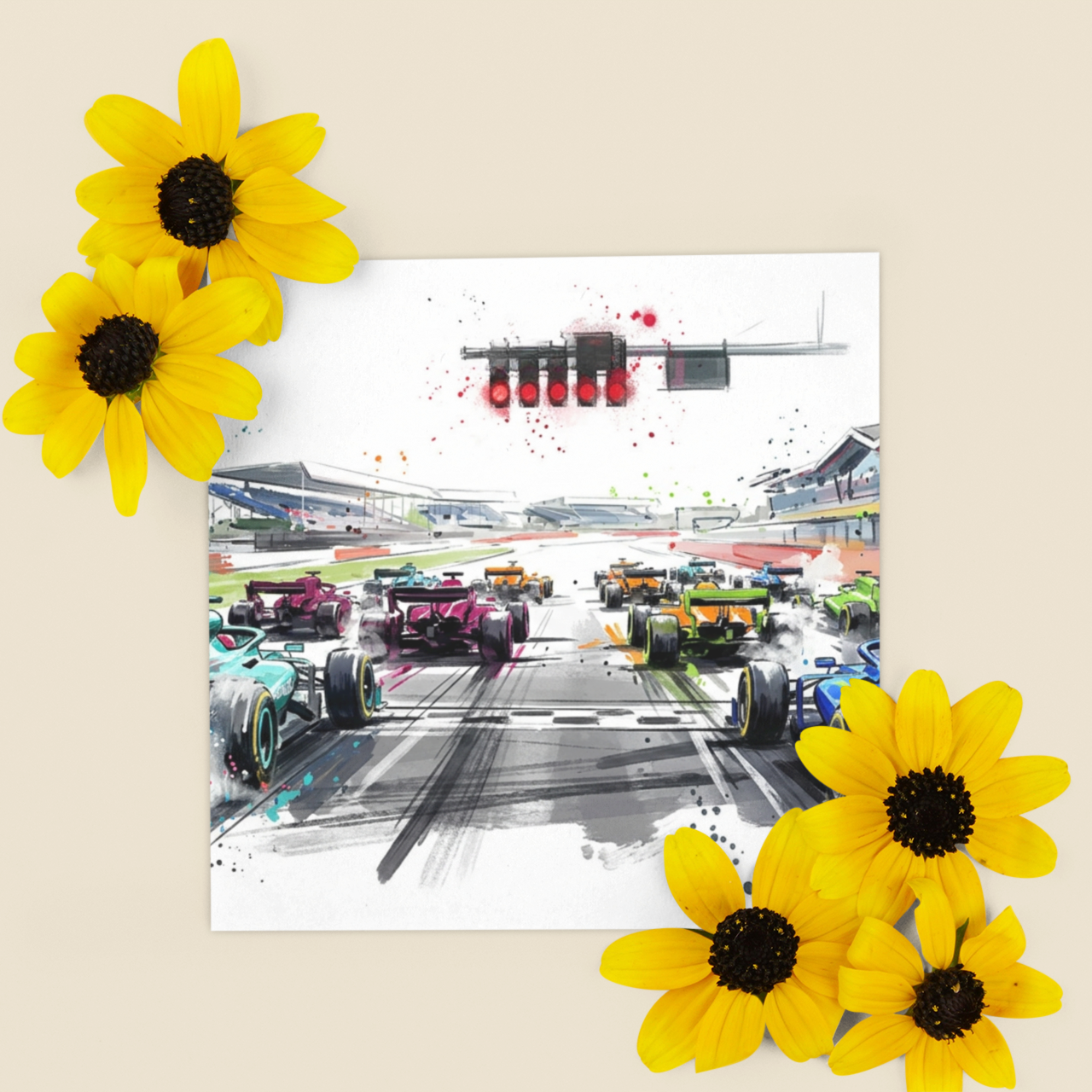 Formula 1 Race Start – Fine Art Greeting Card (6×6)