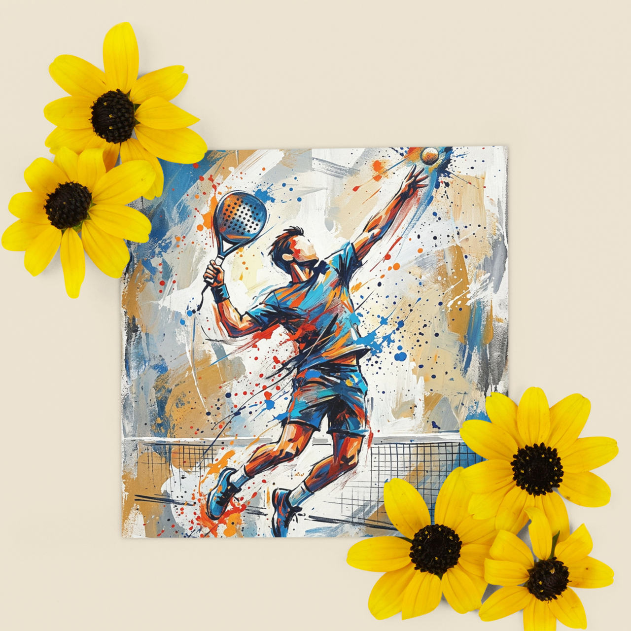 Padel Player – Expressive Fine Art Sports Greeting Card (6×6)