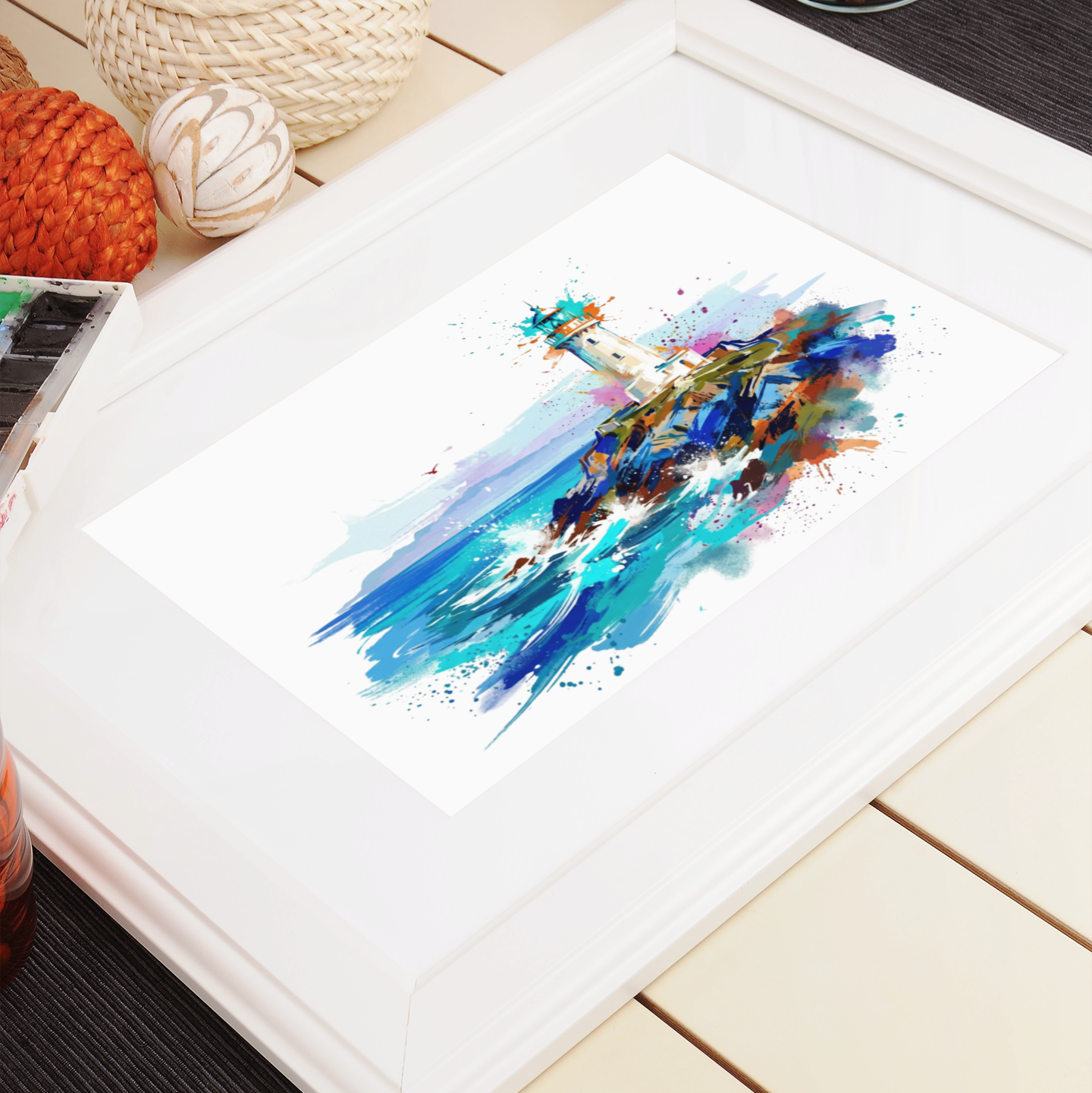 Ocean Lighthouse Coloursplash Coastal Print – Modern Nautical Wall Art