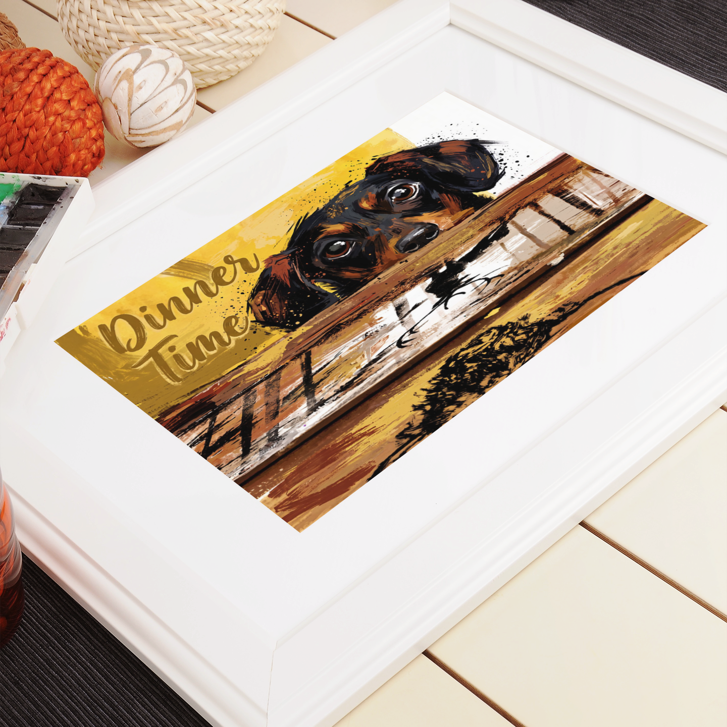 Playful Dinner Time Dog Coloursplash Print – Modern Home Decor