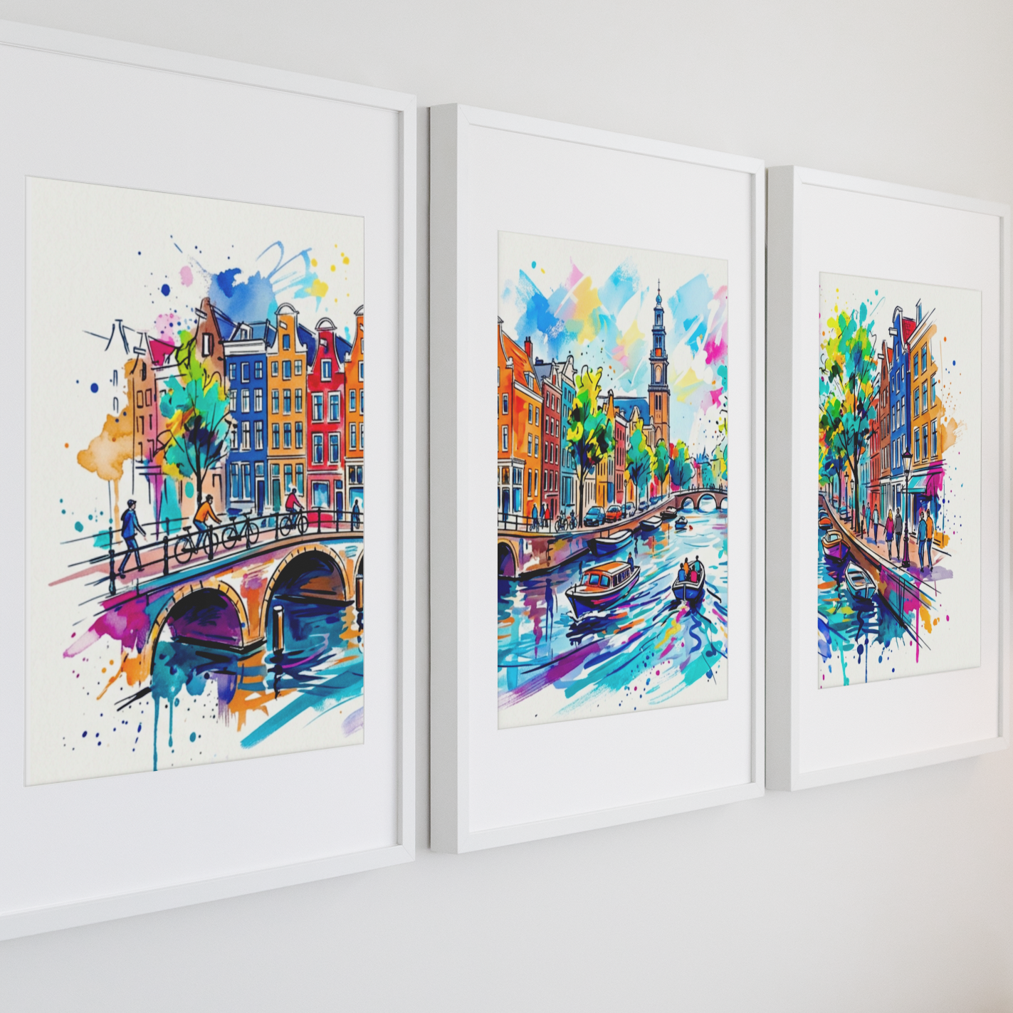 Amsterdam Triptych Art Print – One Image Across Three Panels | Modern Coloursplash Amsterdam Wall Art