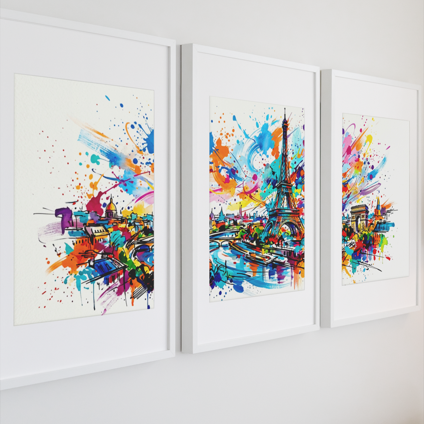 Paris Landmark Triptych – Expressive Modern Wall Art