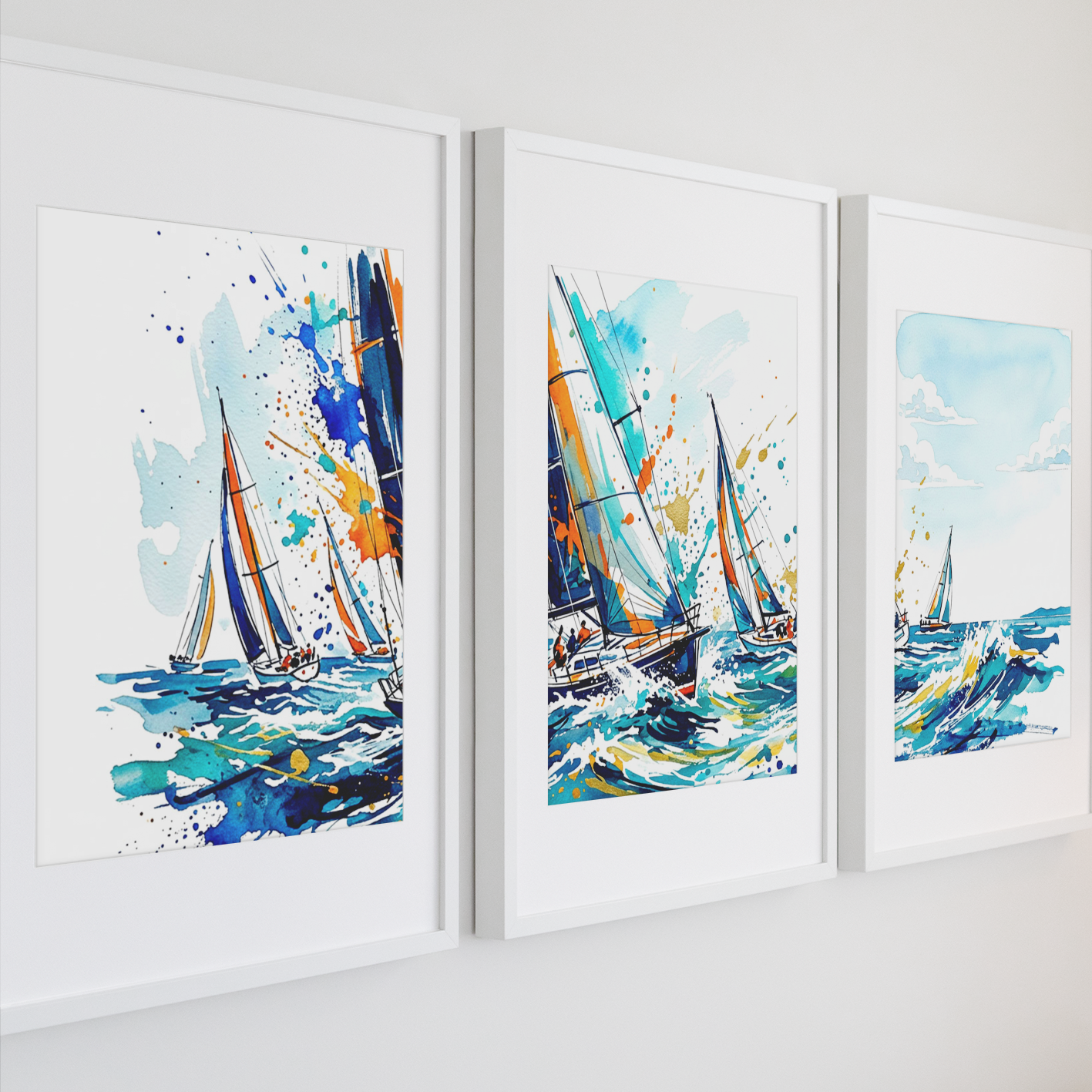 Ocean Sailing Triptych Art Print – Expressive Coloursplash Design
