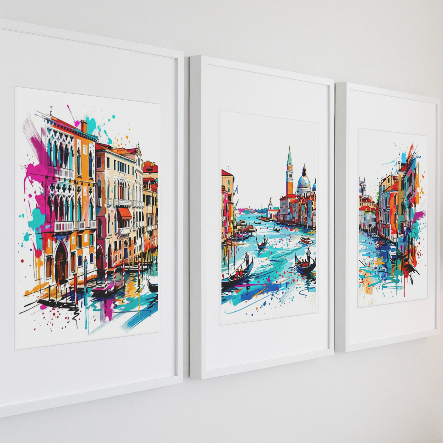 Venice Triptych Art Print – One Image Across Three Panels | Modern Coloursplash Italian Canal Scene