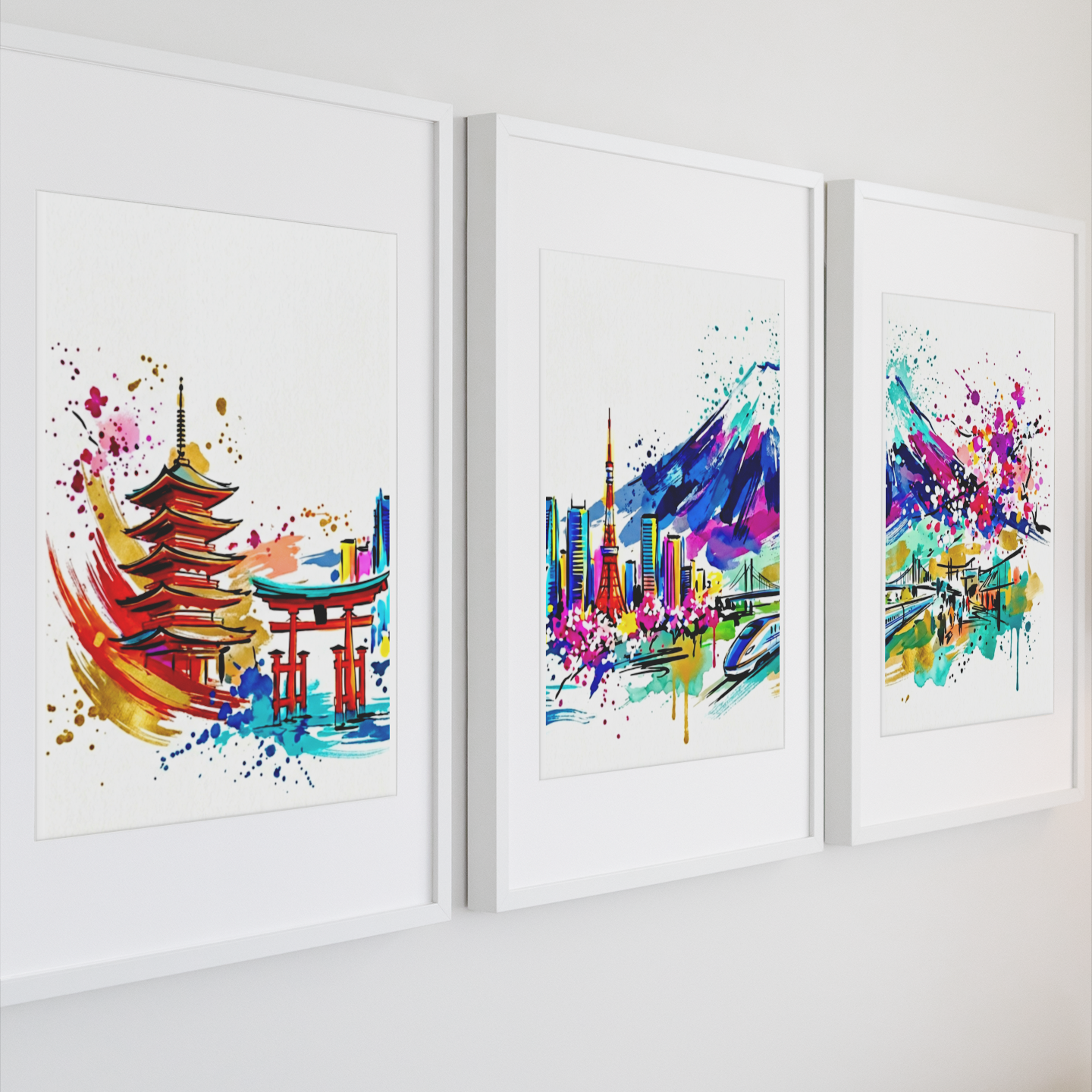 Japan Triptych Art Print – One Image Across Three Panels | Modern Coloursplash Japanese Landscape & Cityscape
