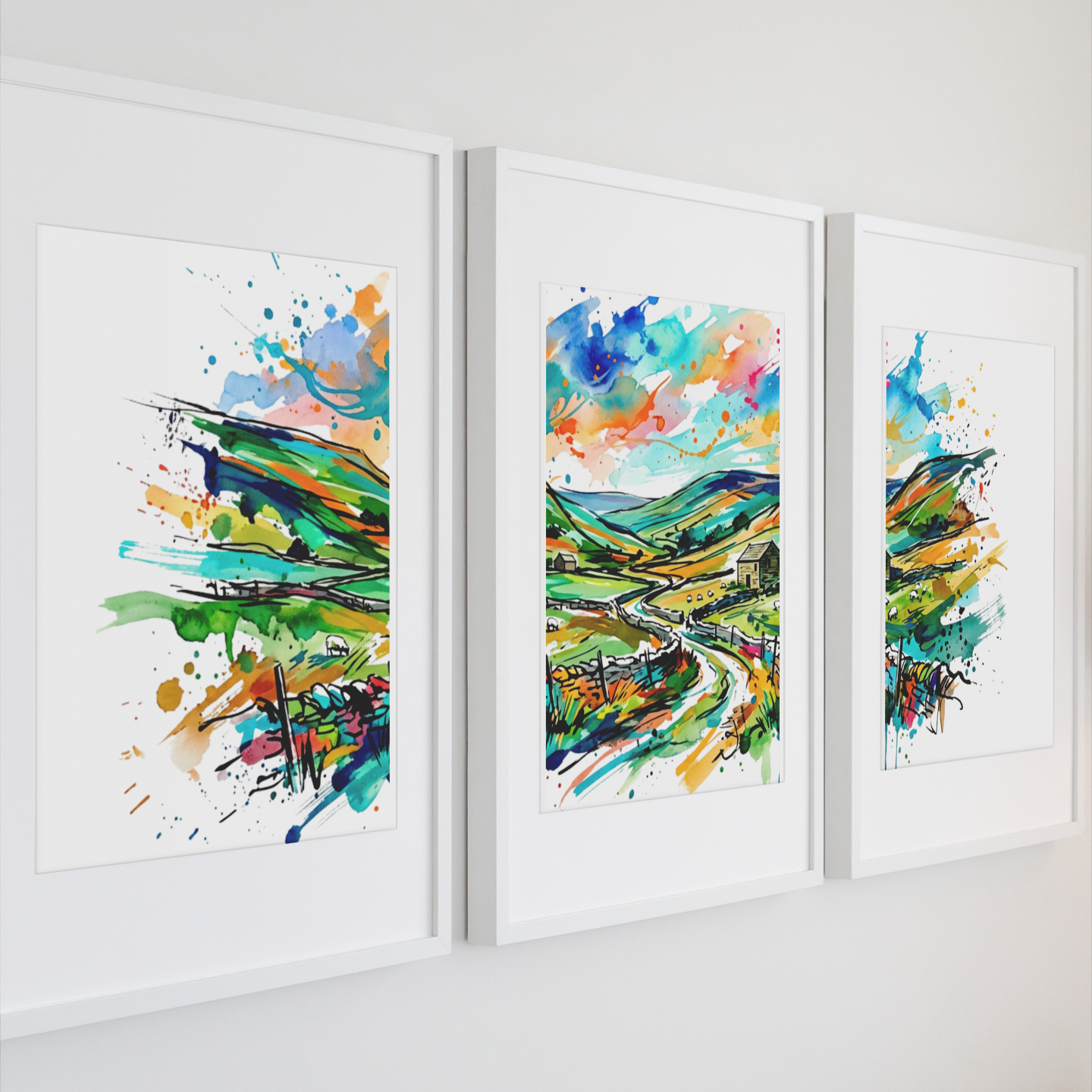 Yorkshire Triptych Art Print – One Image Across Three Panels | Modern Coloursplash Countryside Landscape