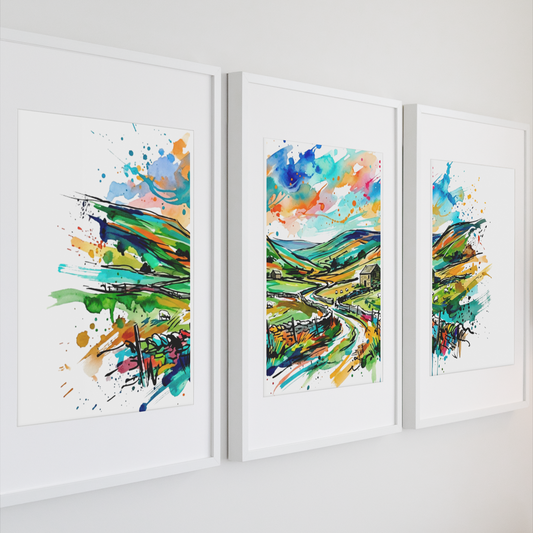 Yorkshire Triptych Art Print – One Image Across Three Panels | Modern Coloursplash Countryside Landscape
