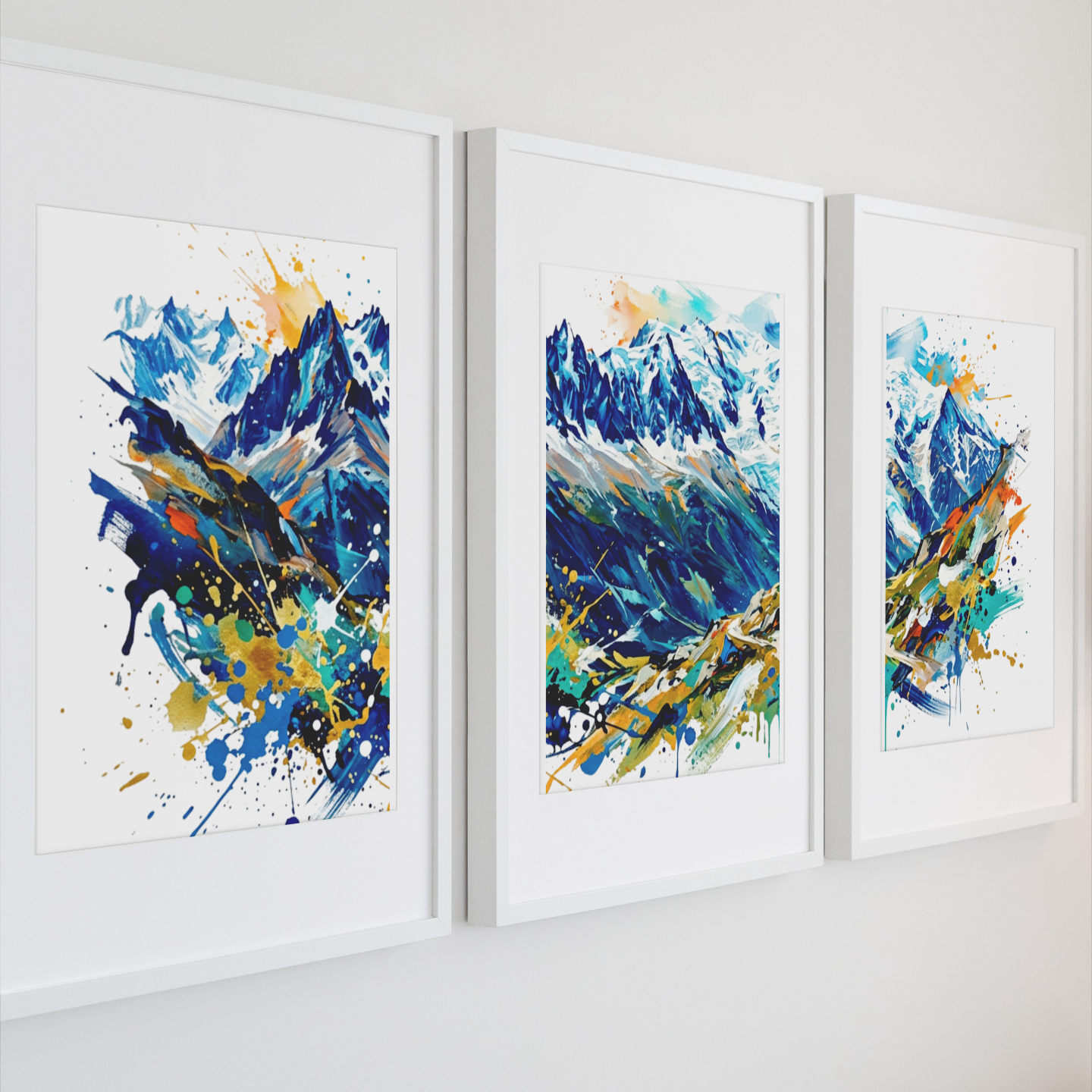 French Alps Triptych Art Print – One Image Across Three Panels | Modern Coloursplash Mountain Landscape