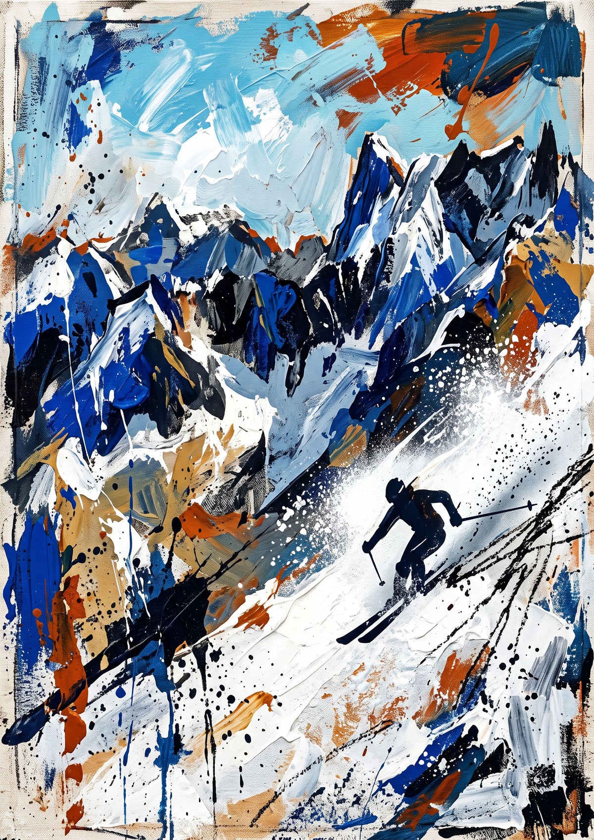 Mountain Skier – Abstract Coloursplash Travel Print - Bella Leaf StudioPremium Art Prints